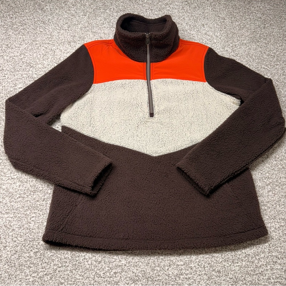 Women's Kuhl Prism 1/2 Zip Orange Brown Colorblock Fleece Sweater Size Medium M